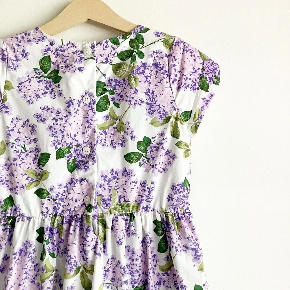 Gymboree Floral Print Dress Girls Sz 8 Purple Ruffle Lined 100% Cotton Spring